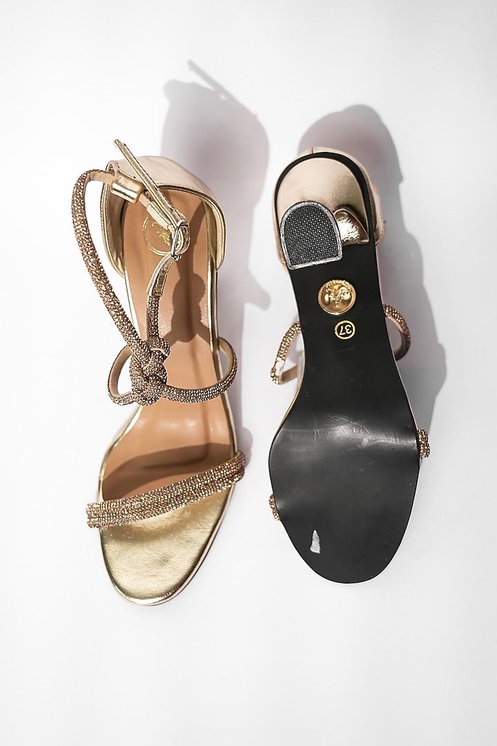 Gold Vegan Embroidered Heels by Sana K Luxurious Footwear at Pernia's Pop Up Shop