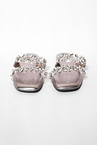 Silver Vegan Embroidered Flats by Sana K Luxurious Footwear