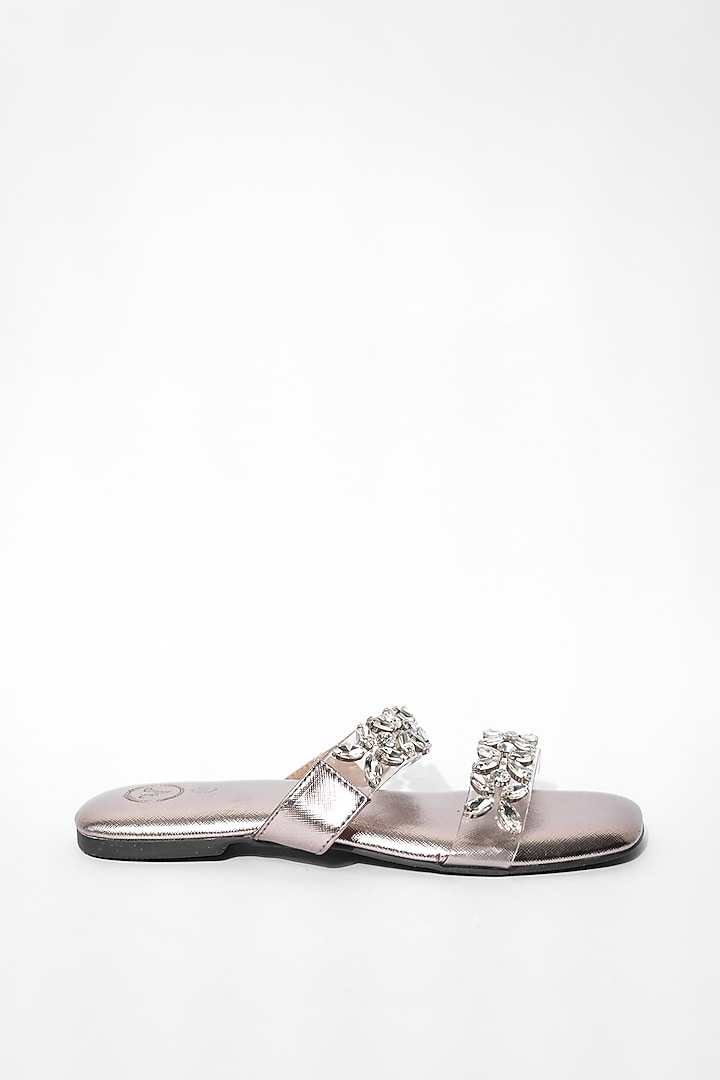 Silver Vegan Embroidered Flats by Sana K Luxurious Footwear at Pernia's Pop Up Shop