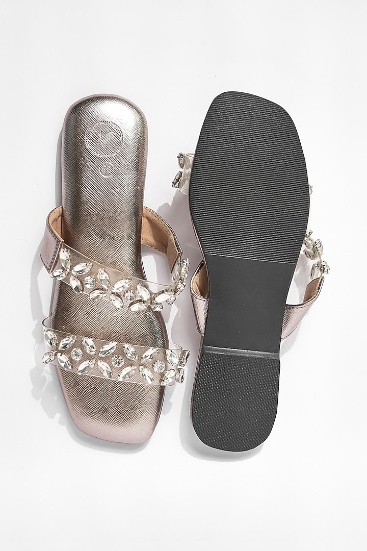 Silver Vegan Embroidered Flats by Sana K Luxurious Footwear at Pernia's Pop Up Shop