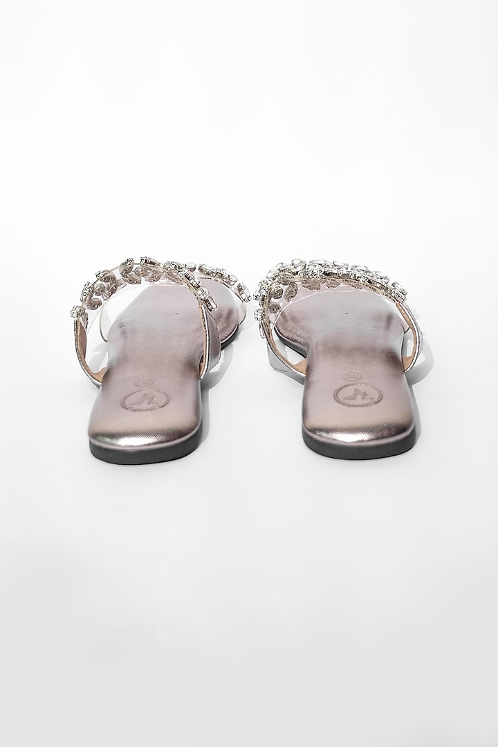 Silver Vegan Embroidered Flats by Sana K Luxurious Footwear at Pernia's Pop Up Shop