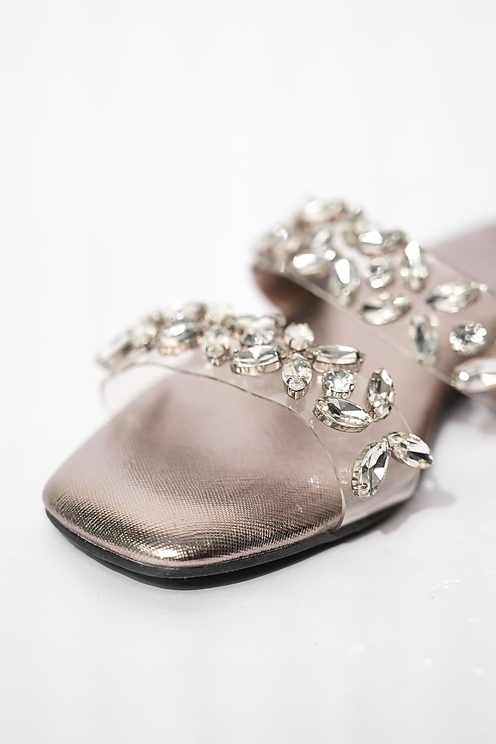 Silver Vegan Embroidered Flats by Sana K Luxurious Footwear at Pernia's Pop Up Shop
