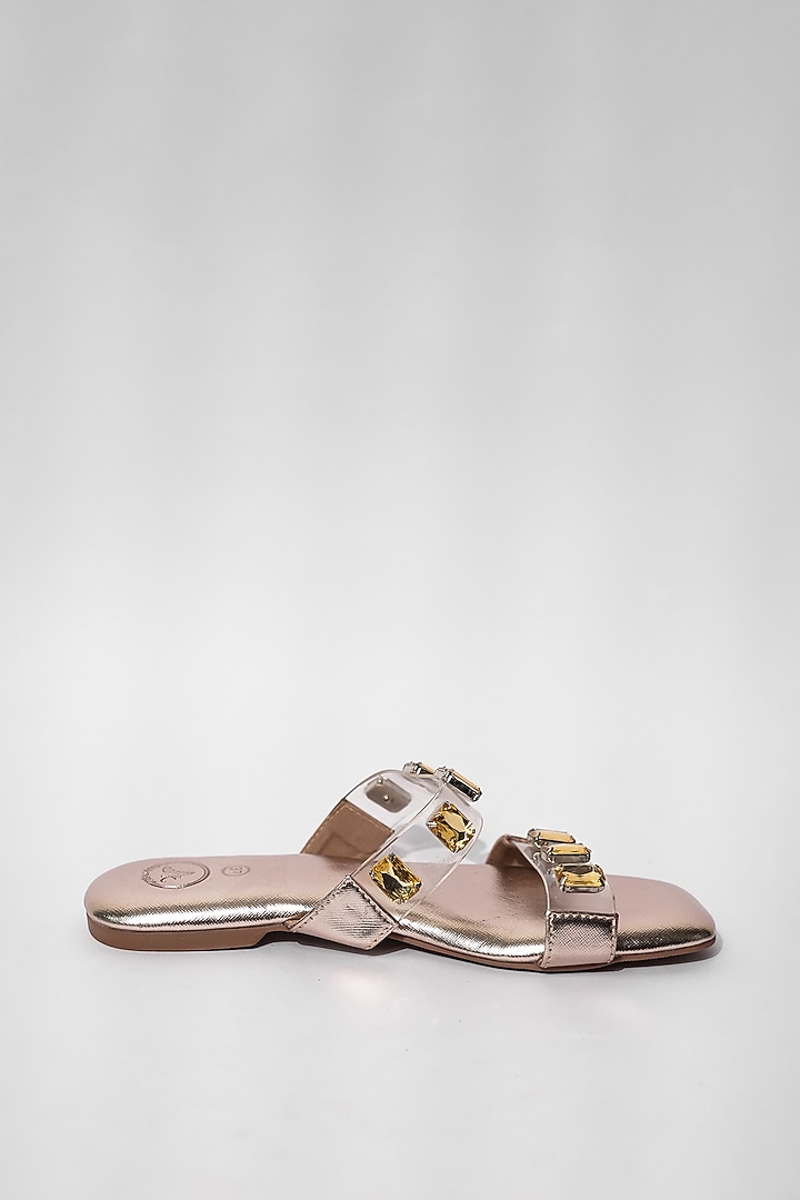 Gold Vegan Embroidered Flats by Sana K Luxurious Footwear at Pernia's Pop Up Shop