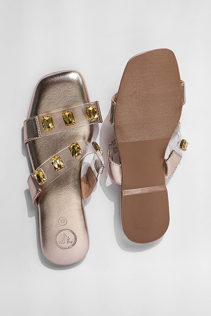 Gold Vegan Embroidered Flats by Sana K Luxurious Footwear at Pernia's Pop Up Shop