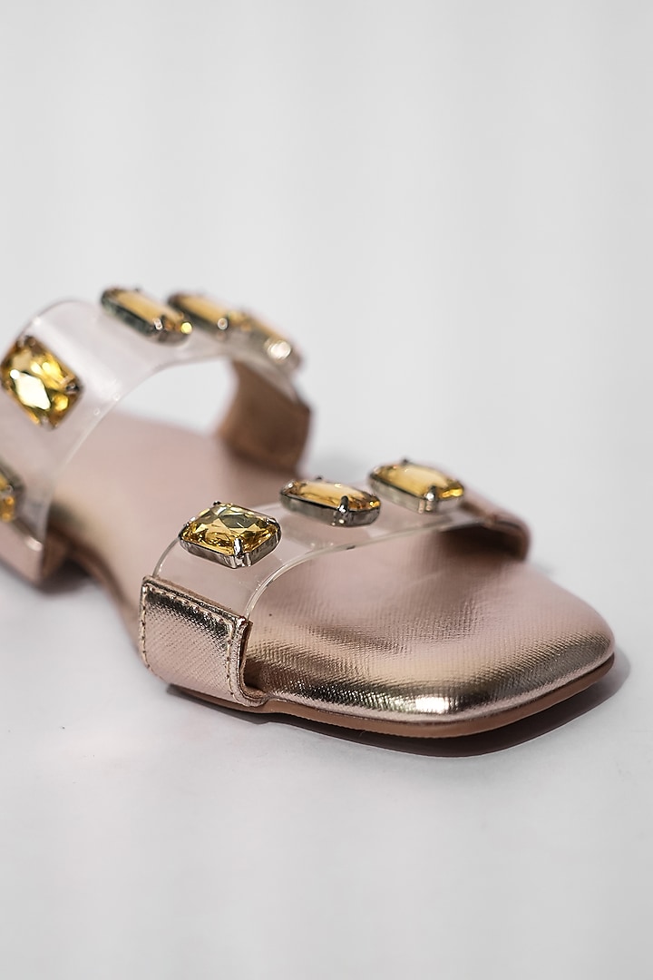 Gold Vegan Embroidered Flats by Sana K Luxurious Footwear at Pernia's Pop Up Shop