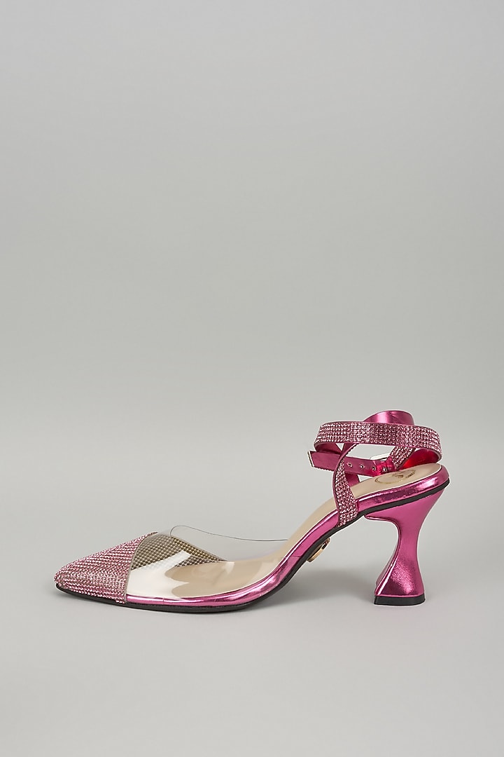 Pink Synthetic Rhinestone Embellished Heels by Sana K Luxurious Footwear at Pernia's Pop Up Shop