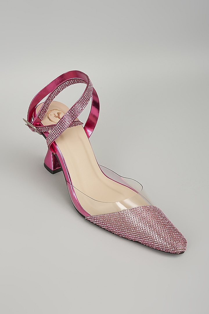 Pink Synthetic Rhinestone Embellished Heels by Sana K Luxurious Footwear at Pernia's Pop Up Shop