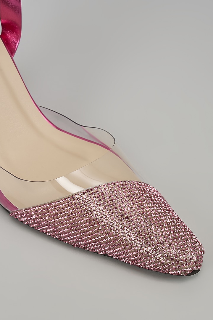 Pink Synthetic Rhinestone Embellished Heels by Sana K Luxurious Footwear at Pernia's Pop Up Shop