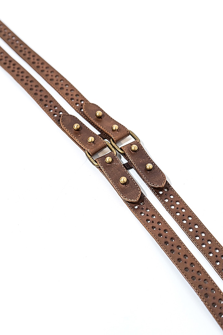 Tan Leather & Metal Handcrafted Double Layered Belt by S&N BY SHANTNU NIKHIL Accessories at Pernia's Pop Up Shop