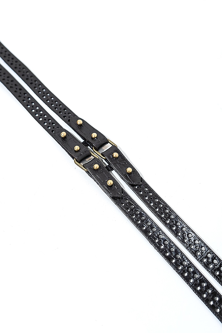 Black Leather & Metal Handcrafted Double Layered Belt by S&N BY SHANTNU NIKHIL Accessories at Pernia's Pop Up Shop