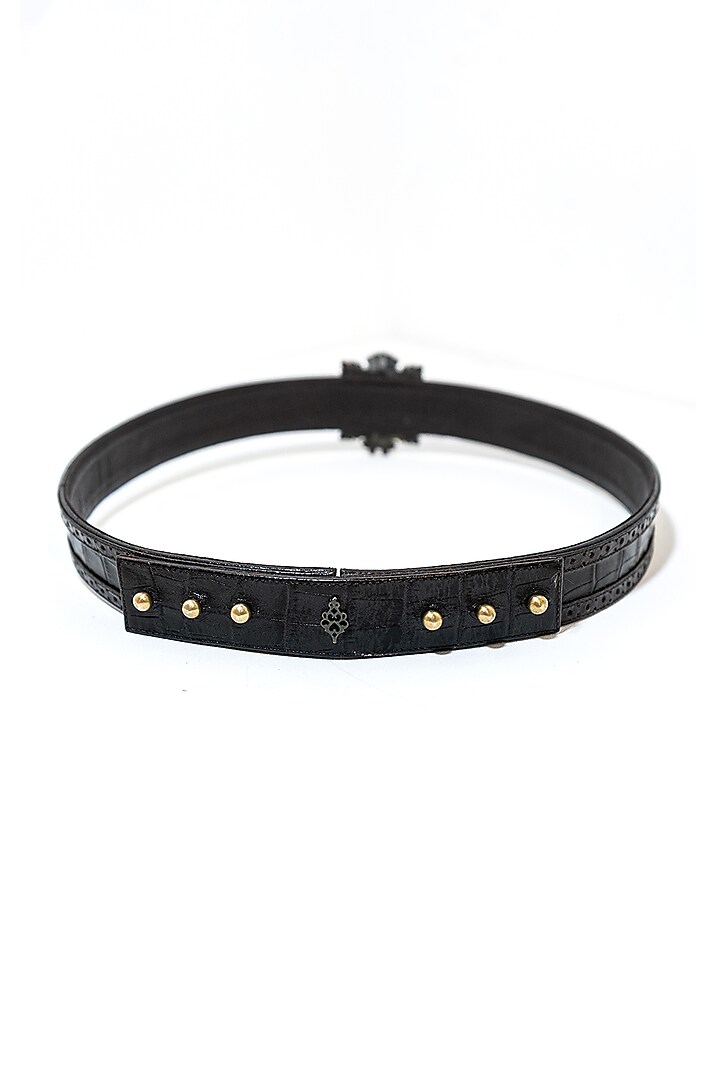 Choco Brown Leather & Metal Aerial Crested Belt by S&N BY SHANTNU NIKHIL Accessories at Pernia's Pop Up Shop
