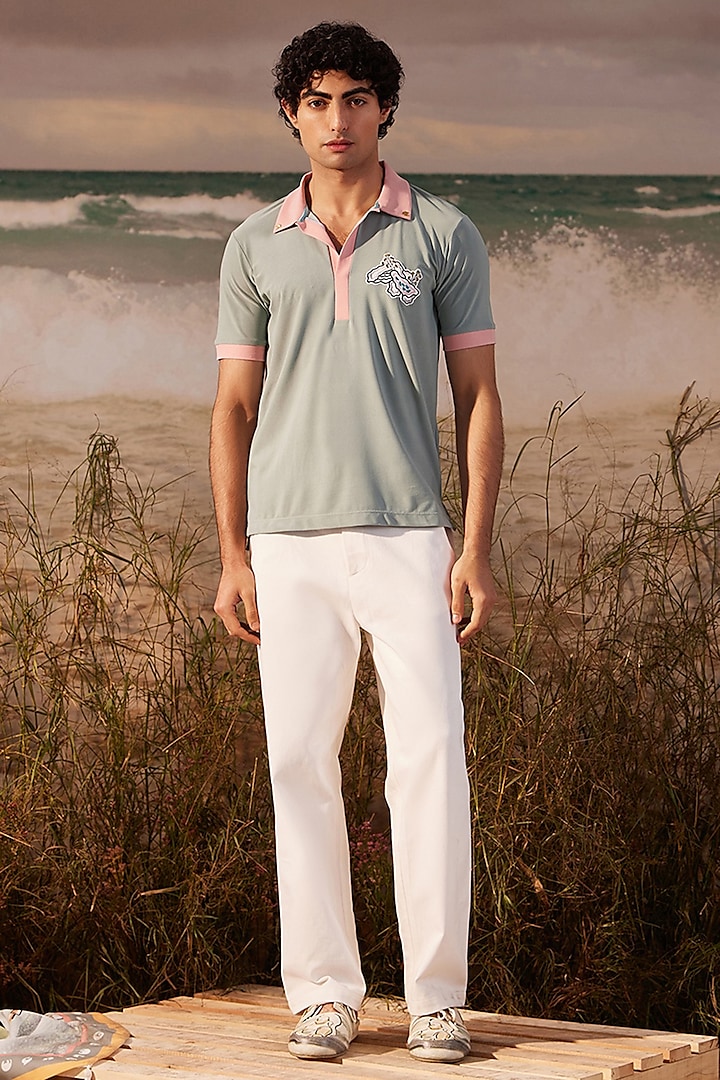 Sage Knitted Polyester Jersey Polo T-shirt by Shivan & Narresh Men