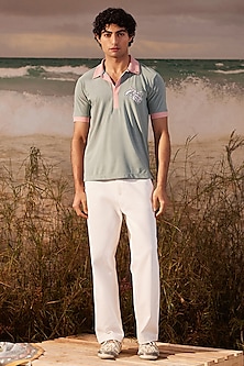 Sage Knitted Polyester Jersey Polo T-shirt by Shivan & Narresh Men-POPULAR PRODUCTS AT STORE