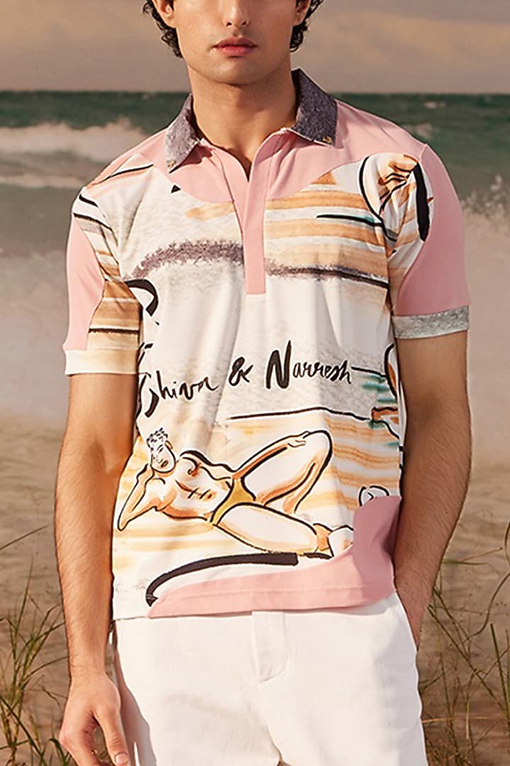 Multi-Colored Knitted Polyester Jersey Printed Polo T-shirt by Shivan & Narresh Men at Pernia's Pop Up Shop