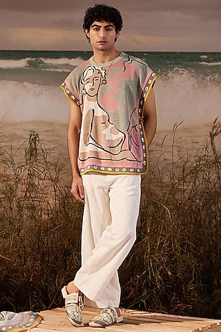 Grey Cotton Hand Knitted Vest by Shivan & Narresh Men
