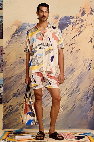 Multi-Colored Satin Polyester Shirt by Shivan & Narresh Men