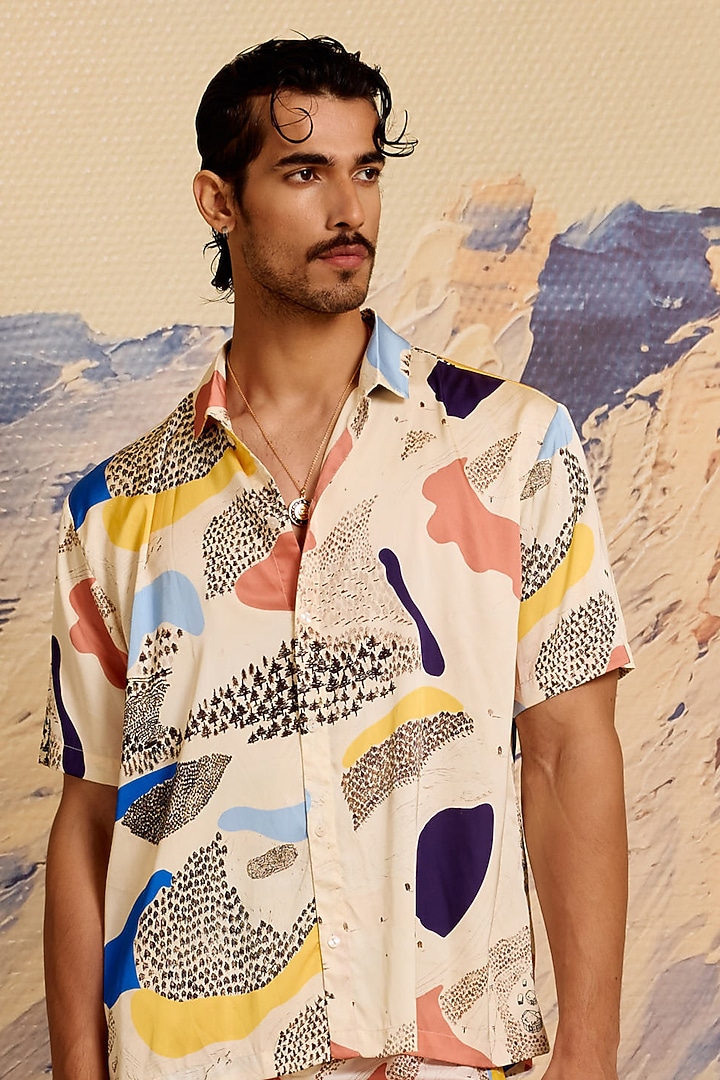 Multi-Colored Satin Polyester Wedding Shirt by Shivan & Narresh Men at Pernia's Pop Up Shop