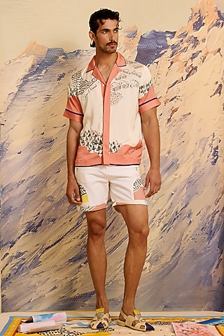 Multi-Colored Cotton Denim Printed Shorts by Shivan & Narresh Men