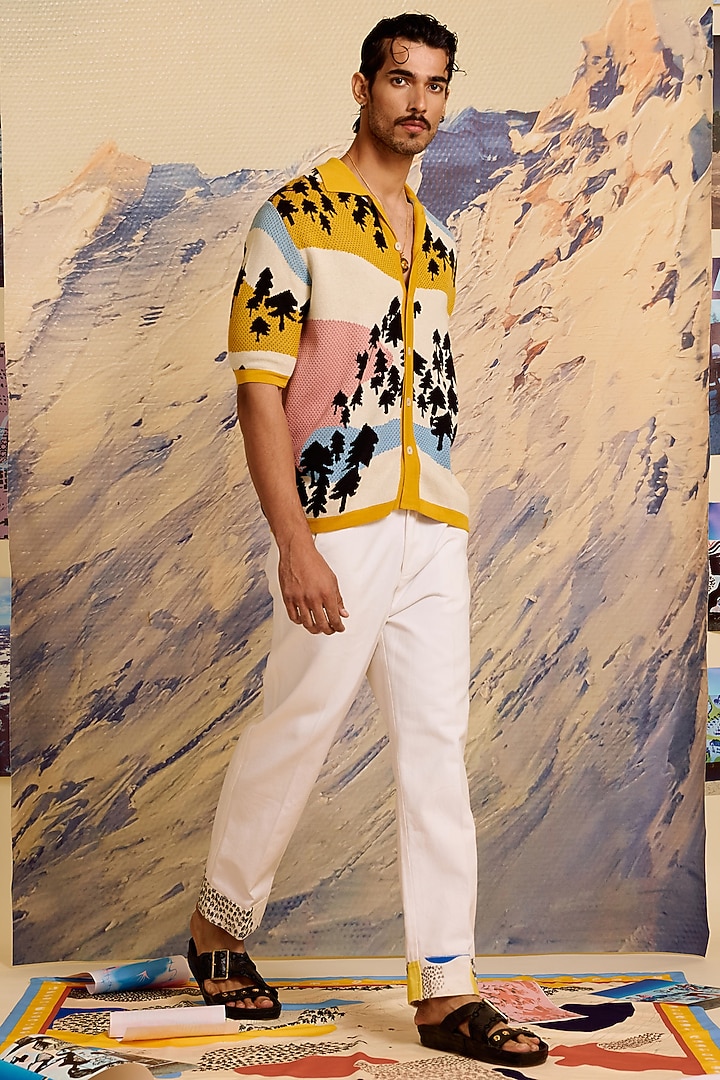 Multi-Colored Knitted Cotton Jacquard Wedding Shirt by Shivan & Narresh Men at Pernia's Pop Up Shop