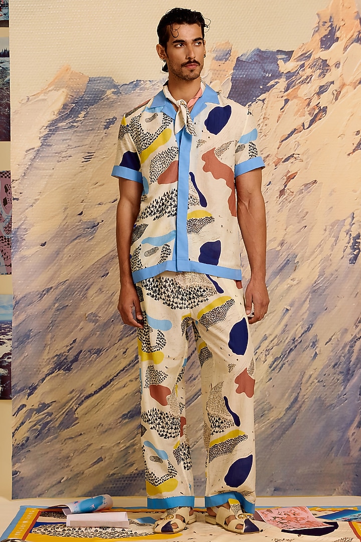 Multi-Colored Cotton Silk Printed Pants by Shivan & Narresh Men at Pernia's Pop Up Shop