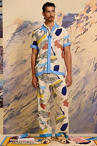 Multi-Colored Cotton Silk Printed Pants by Shivan & Narresh Men