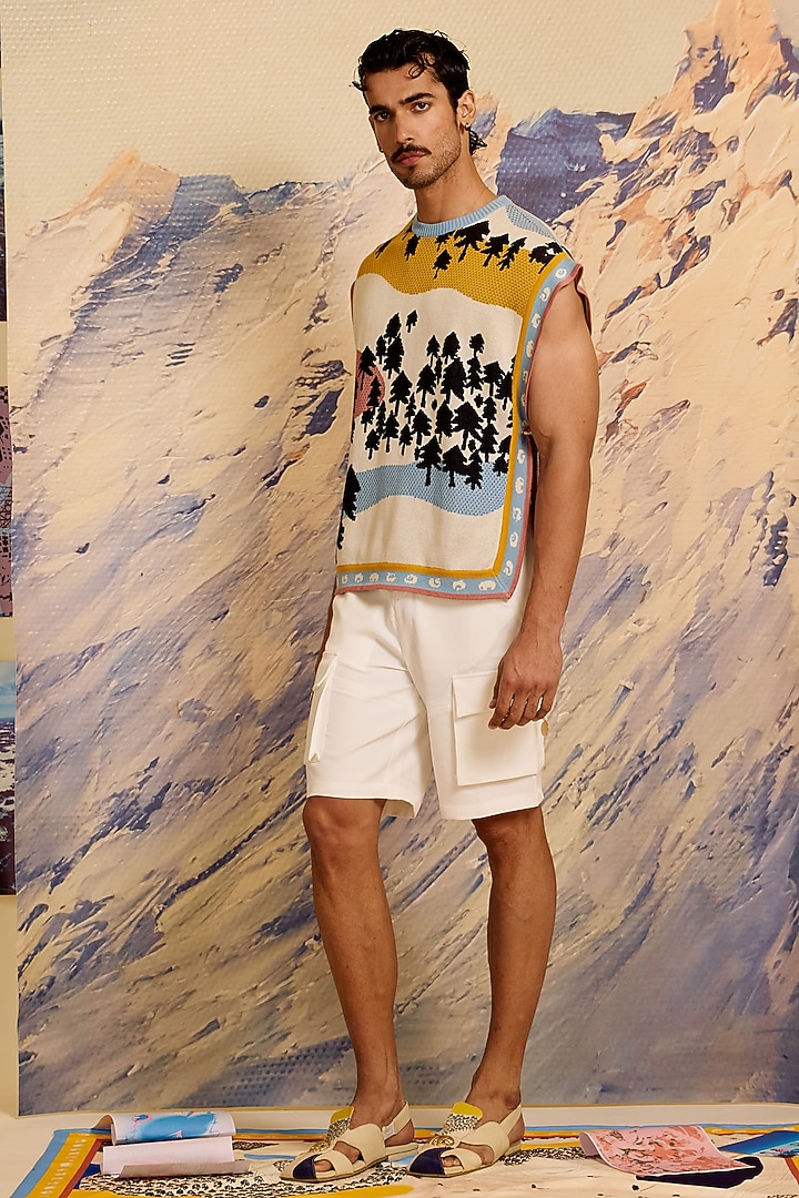 Multi-Colored Cotton Knitted Poncho by Shivan & Narresh Men at Pernia's Pop Up Shop