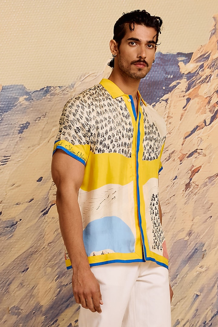 Multi-Colored Twill Silk Printed Wedding Shirt by Shivan & Narresh Men at Pernia's Pop Up Shop