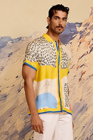 Multi-Colored Twill Silk Printed Shirt by Shivan & Narresh Men