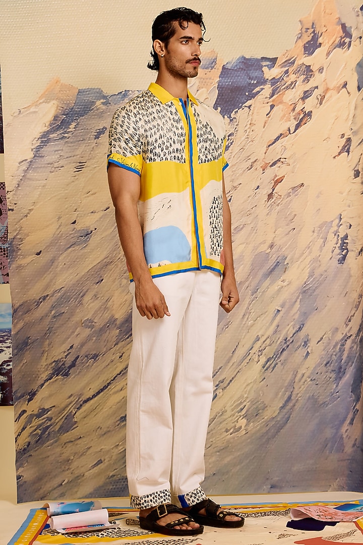 Multi-Colored Twill Silk Printed Wedding Shirt by Shivan & Narresh Men at Pernia's Pop Up Shop