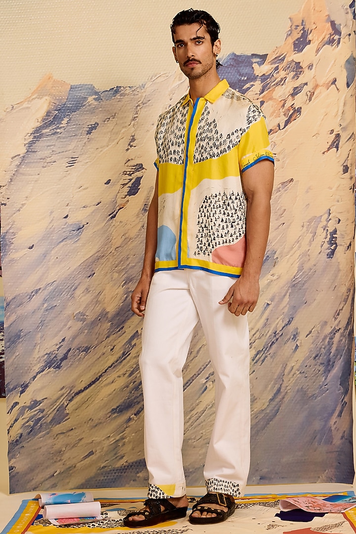 Multi-Colored Twill Silk Printed Wedding Shirt by Shivan & Narresh Men at Pernia's Pop Up Shop