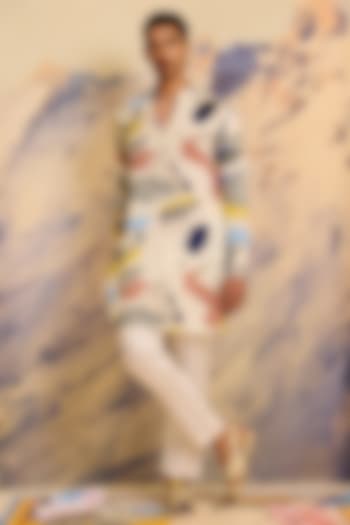 Multi-Colored Linen Blend Printed Kurta Set by Shivan & Narresh Men at Pernia's Pop Up Shop