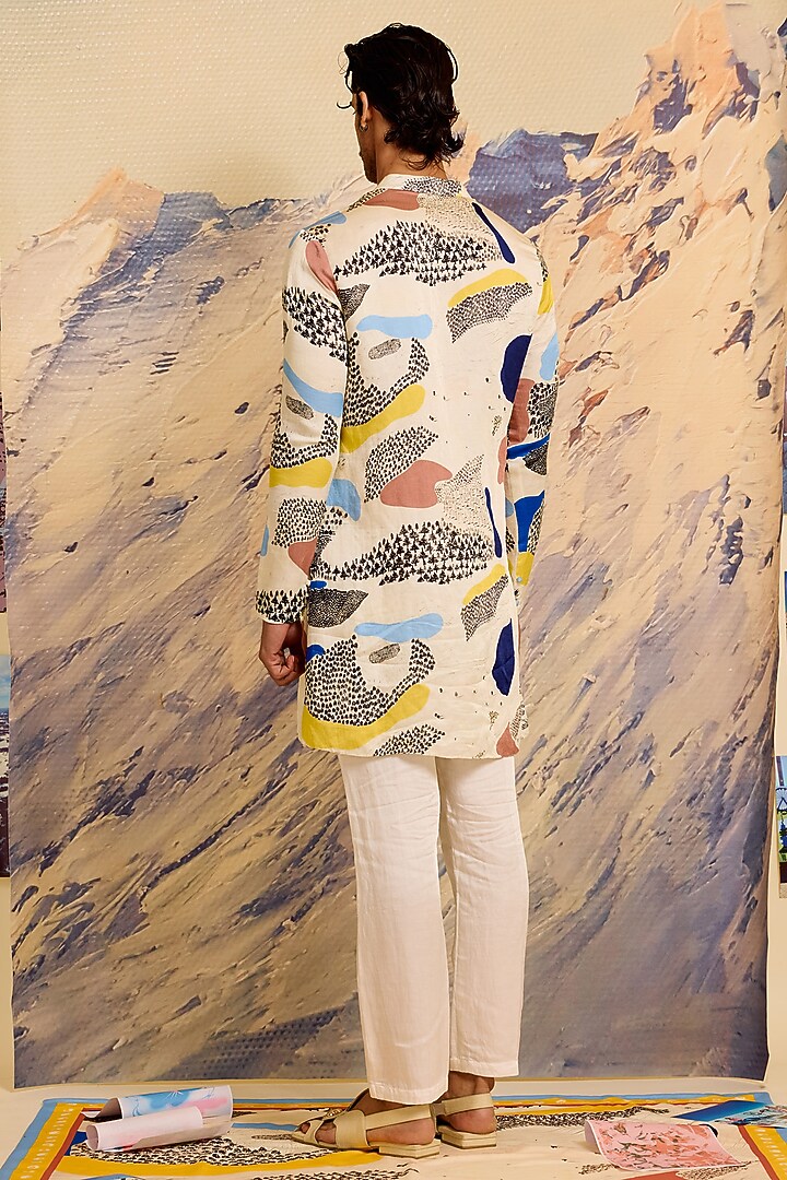 Multi-Colored Linen Blend Printed Kurta Set by Shivan & Narresh Men at Pernia's Pop Up Shop