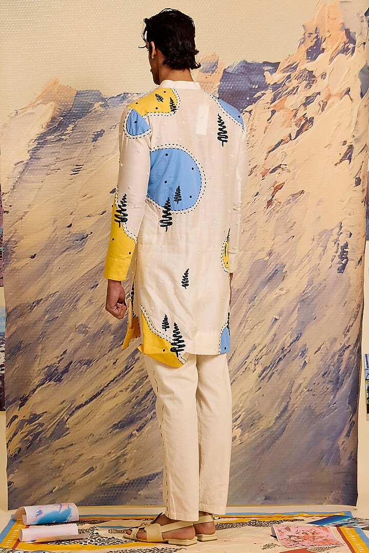 Multi-Colored Chanderi Silk Printed Kurta Set by Shivan & Narresh Men at Pernia's Pop Up Shop