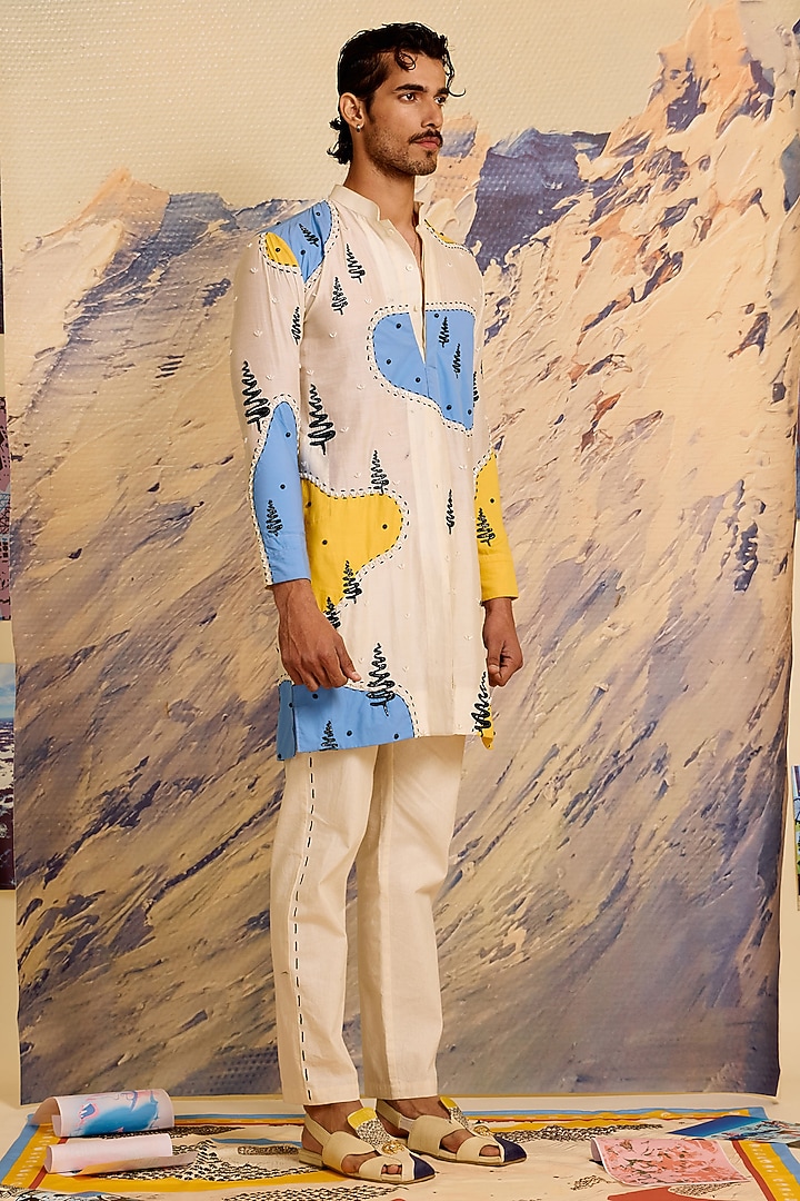 Multi-Colored Chanderi Silk Printed Kurta Set by Shivan & Narresh Men at Pernia's Pop Up Shop
