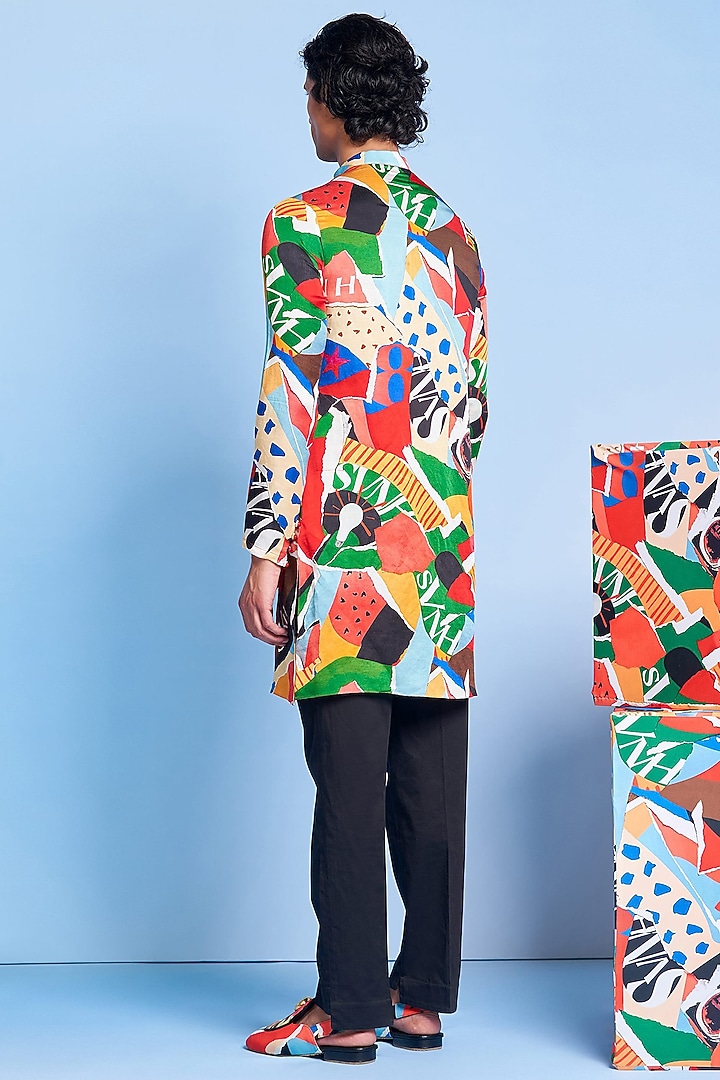 Multi-Colored Viscose Linen & Polyester Satin Kurta Set by Shivan & Narresh Men at Pernia's Pop Up Shop