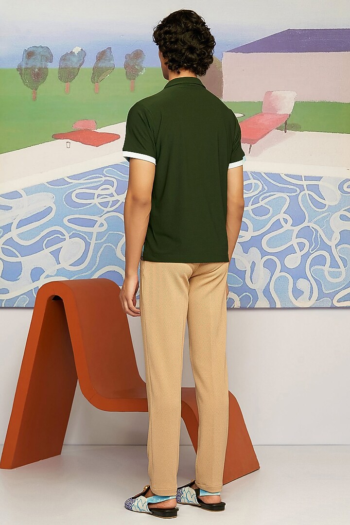 Green Knitted Polyester Jersey Polo T-Shirt by Shivan & Narresh Men at Pernia's Pop Up Shop
