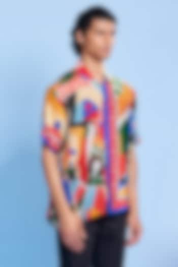 Multi-Colored Satin Silk Oversized Shirt by Shivan & Narresh Men