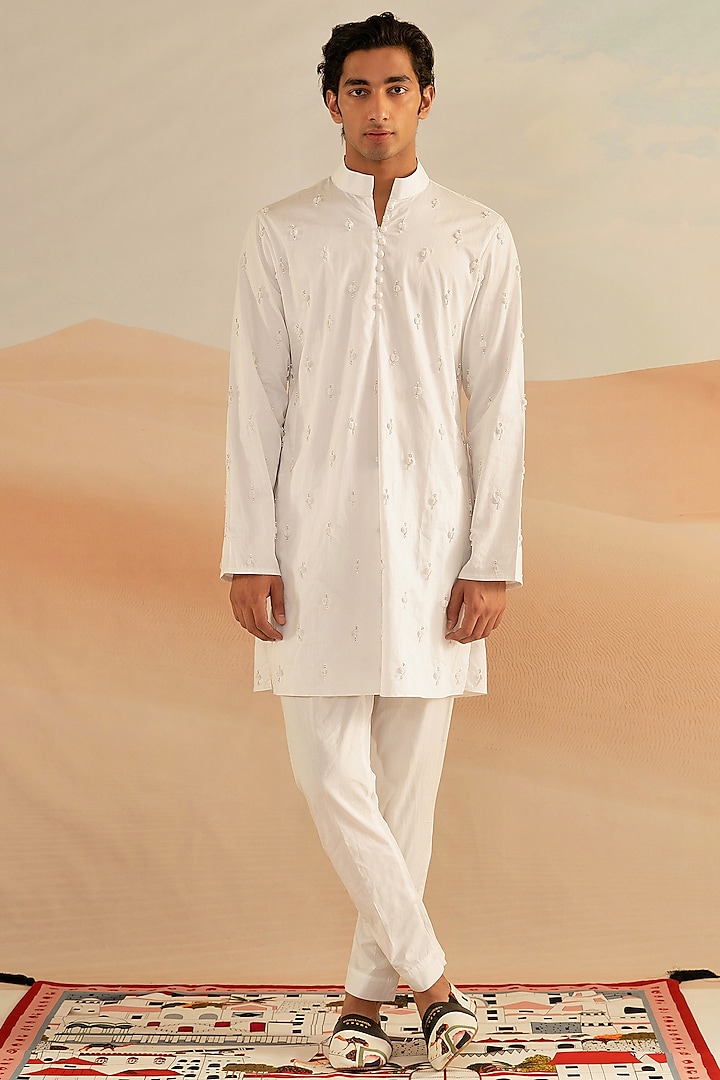 White Pure Cotton Kurta Set by Shivan & Narresh Men