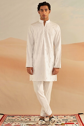 Buy Shivan & Narresh Men Ivory Satin Stretch Printed Resort Shirt