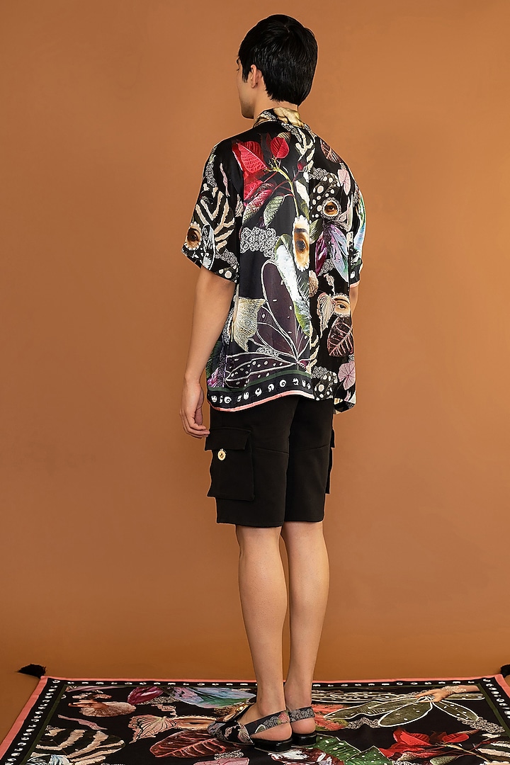 Black Printed Resort Shirt by Shivan & Narresh Men