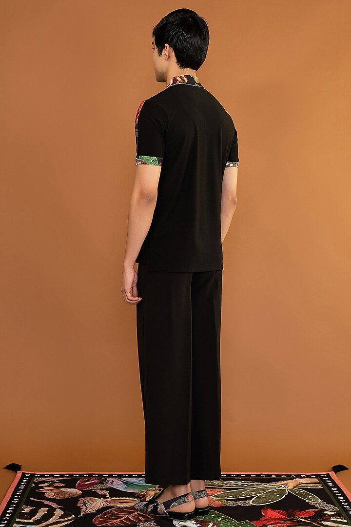 Black Printed Polo T-Shirt by Shivan & Narresh Men at Pernia's Pop Up Shop