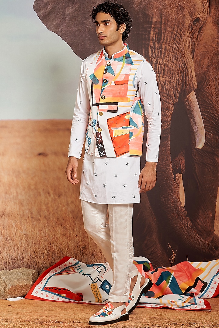 Multi-Colored Fuse Polyester Satin Bundi Jacket by Shivan & Narresh Men