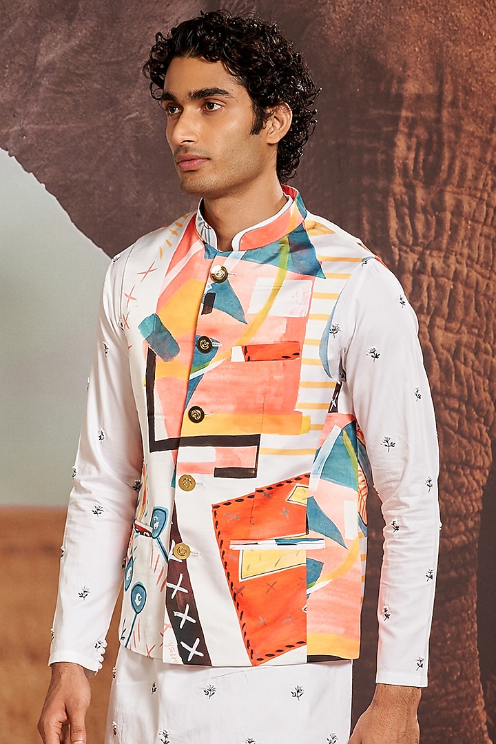Multi-Colored Fuse Polyester Satin Bundi Jacket by Shivan & Narresh Men at Pernia's Pop Up Shop
