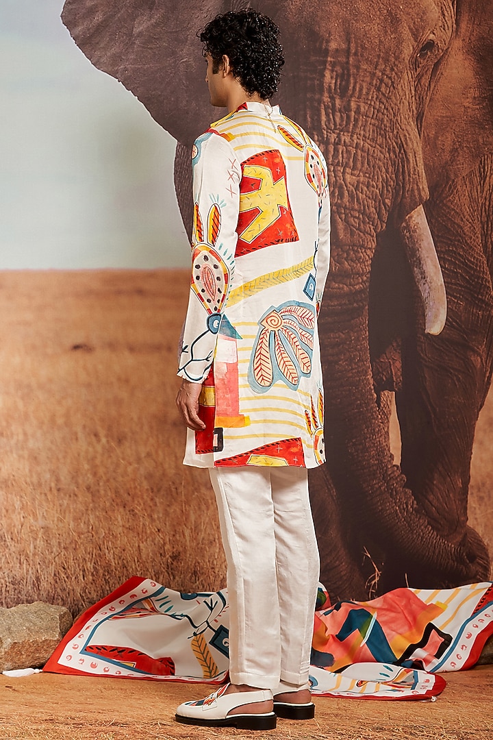 Multi-Colored Linen Blend Printed Kurta Set by Shivan & Narresh Men at Pernia's Pop Up Shop