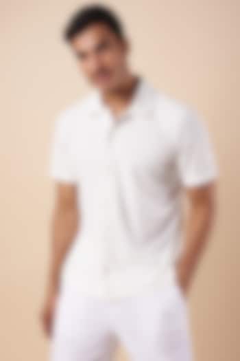 White Knitted Polyester Jersey Polo T-Shirt by Shivan & Narresh Men