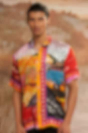 Orange Silk Satin & Viscose Cellulose Crepe Shirt by Shivan & Narresh Men