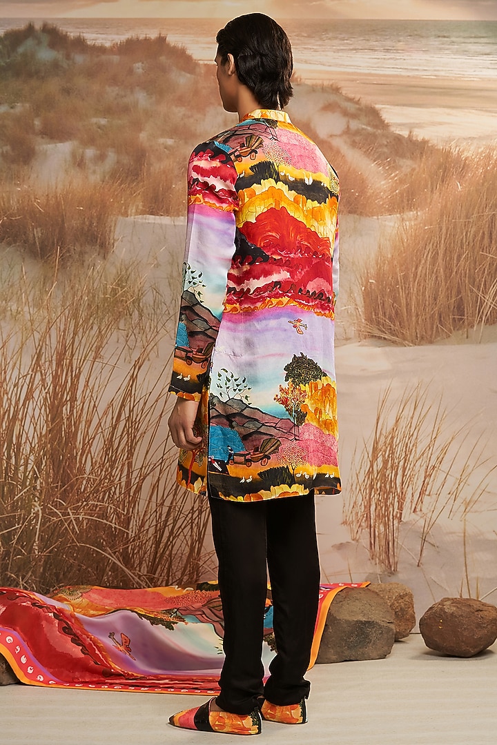 Multi-Colored Linen Blend Printed Kurta Set by Shivan & Narresh Men at Pernia's Pop Up Shop