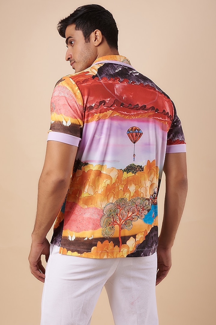 Multi-Colored Knitted Polyester Jersey Printed Polo T-Shirt by Shivan & Narresh Men at Pernia's Pop Up Shop