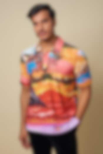 Multi-Colored Knitted Polyester Jersey Printed Polo T-Shirt by Shivan & Narresh Men