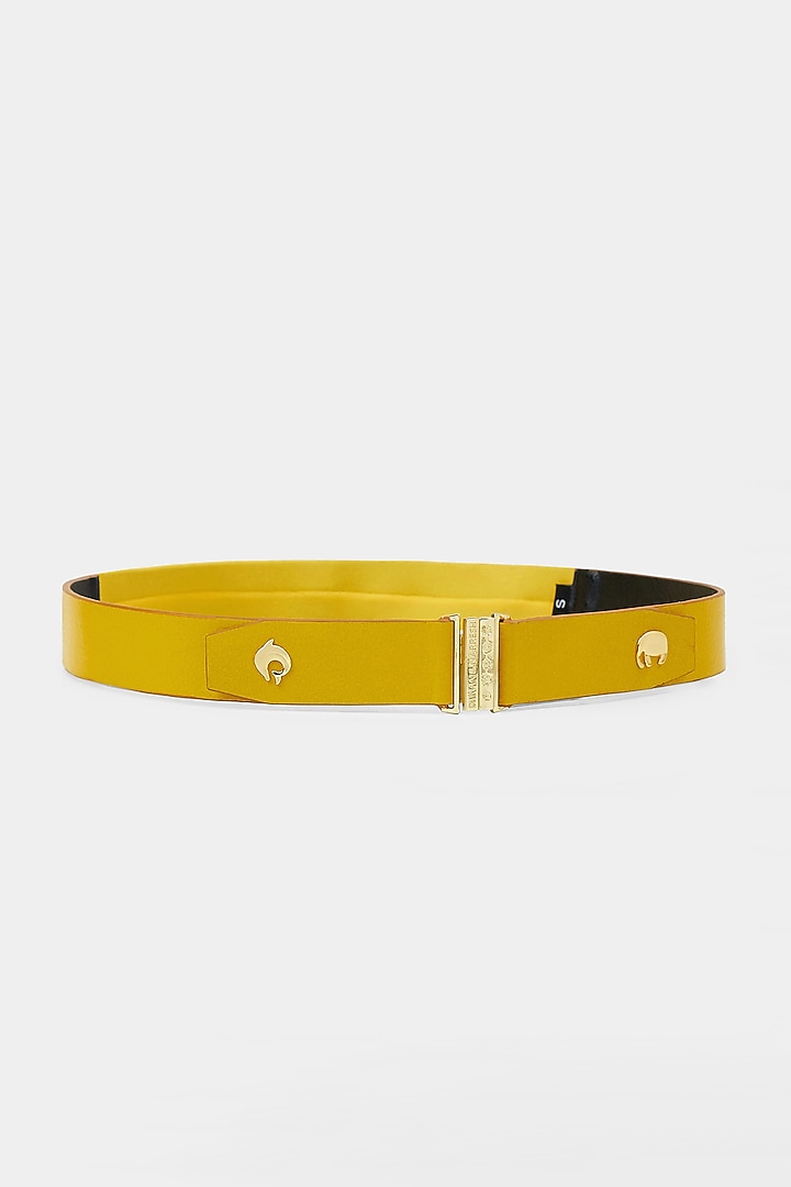 Yellow Crocodile Finish Faux Leather Belt by Shivan & Narresh Men at Pernia's Pop Up Shop